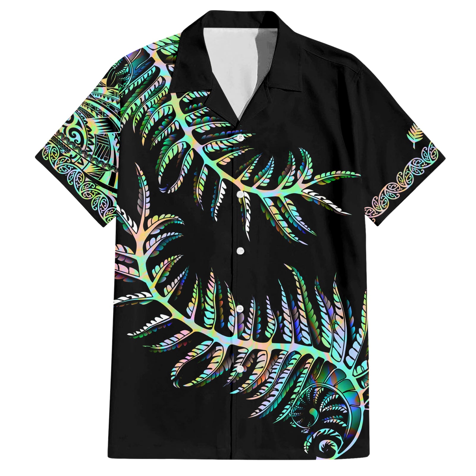 new-zealand-family-matching-short-sleeve-bodycon-dress-and-hawaiian-shirt-aotearoa-silver-fern-mixed-papua-shell-green-vibe