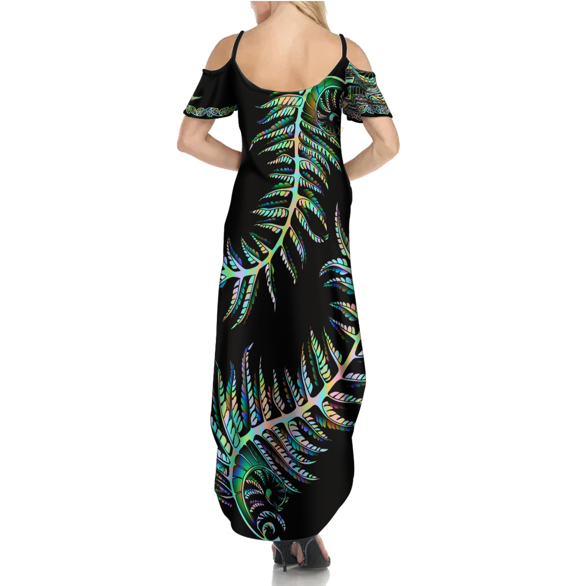 new-zealand-family-matching-summer-maxi-dress-and-hawaiian-shirt-aotearoa-silver-fern-mixed-papua-shell-green-vibe