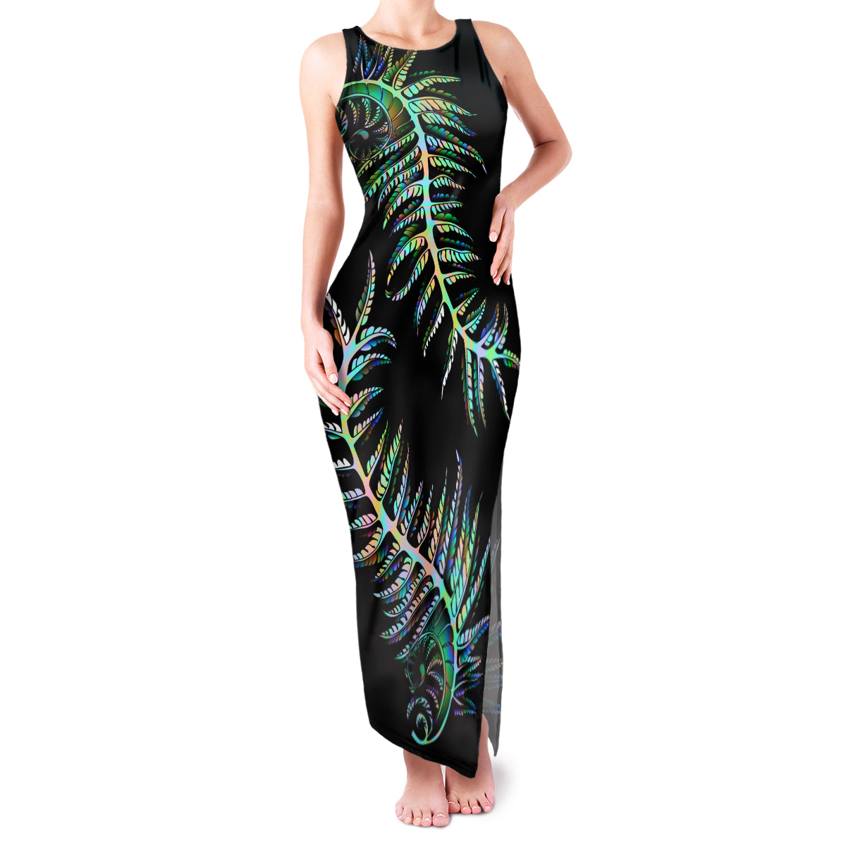 new-zealand-family-matching-tank-maxi-dress-and-hawaiian-shirt-aotearoa-silver-fern-mixed-papua-shell-green-vibe