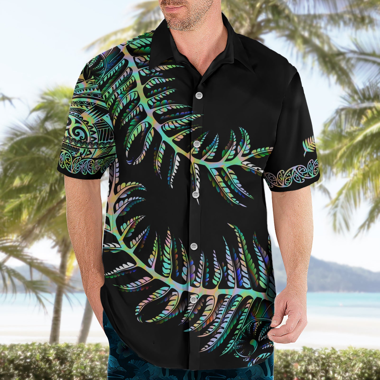 New Zealand Hawaiian Shirt Aotearoa Silver Fern Mixed Papua Shell Green Vibe - Vibe Hoodie Shop