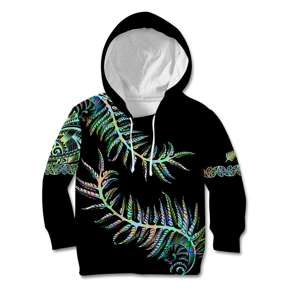 New Zealand Kid Hoodie Aotearoa Silver Fern Mixed Papua Shell Green Vibe - Vibe Hoodie Shop