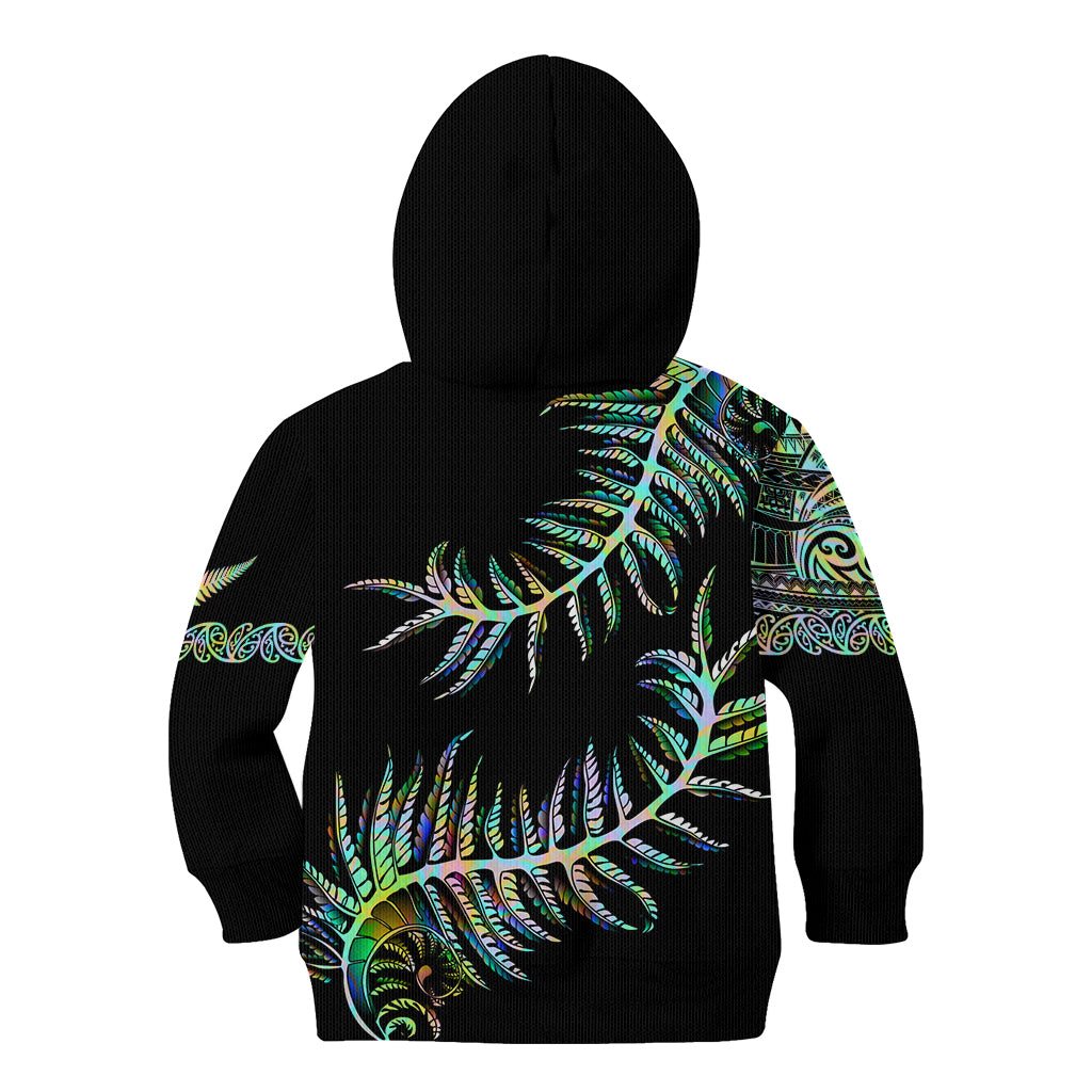 New Zealand Kid Hoodie Aotearoa Silver Fern Mixed Papua Shell Green Vibe - Vibe Hoodie Shop