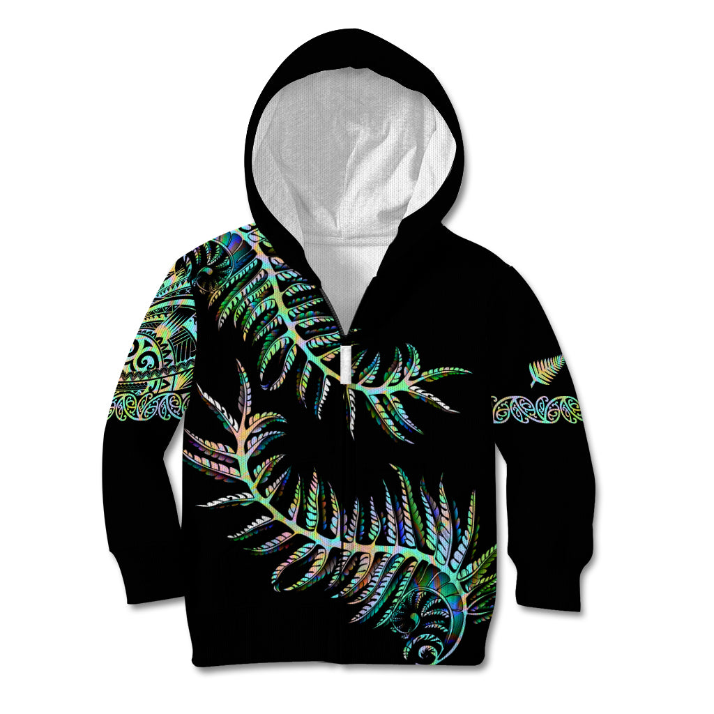 New Zealand Kid Hoodie Aotearoa Silver Fern Mixed Papua Shell Green Vibe - Vibe Hoodie Shop