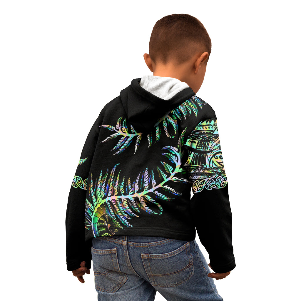 New Zealand Kid Hoodie Aotearoa Silver Fern Mixed Papua Shell Green Vibe - Vibe Hoodie Shop