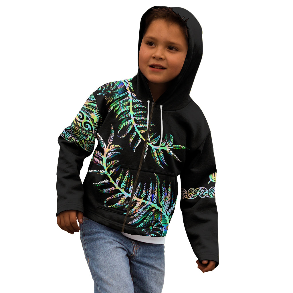 New Zealand Kid Hoodie Aotearoa Silver Fern Mixed Papua Shell Green Vibe - Vibe Hoodie Shop