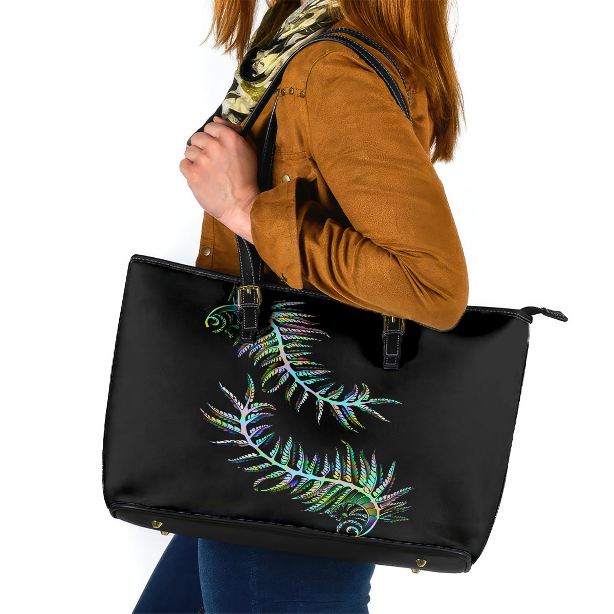 new-zealand-leather-tote-bag-aotearoa-silver-fern-mixed-papua-shell-green-vibe