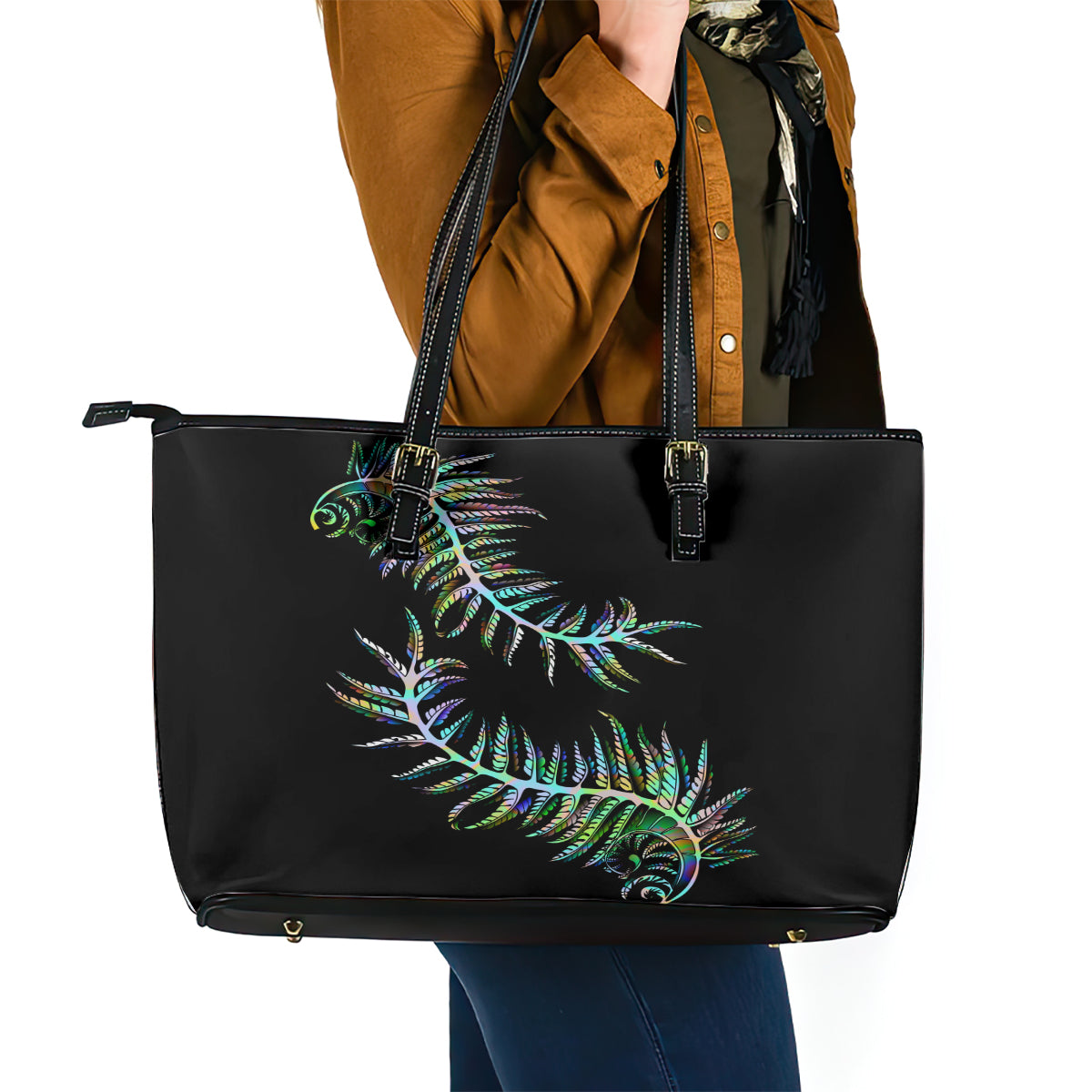 new-zealand-leather-tote-bag-aotearoa-silver-fern-mixed-papua-shell-green-vibe