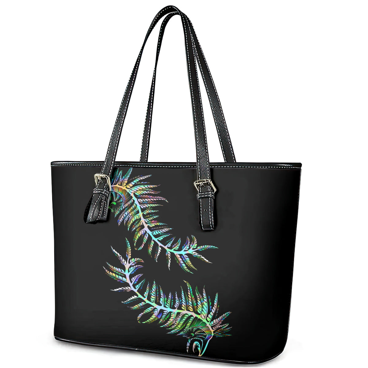 new-zealand-leather-tote-bag-aotearoa-silver-fern-mixed-papua-shell-green-vibe