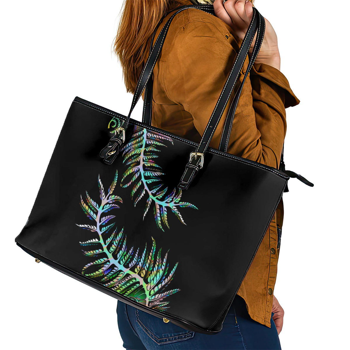 new-zealand-leather-tote-bag-aotearoa-silver-fern-mixed-papua-shell-green-vibe