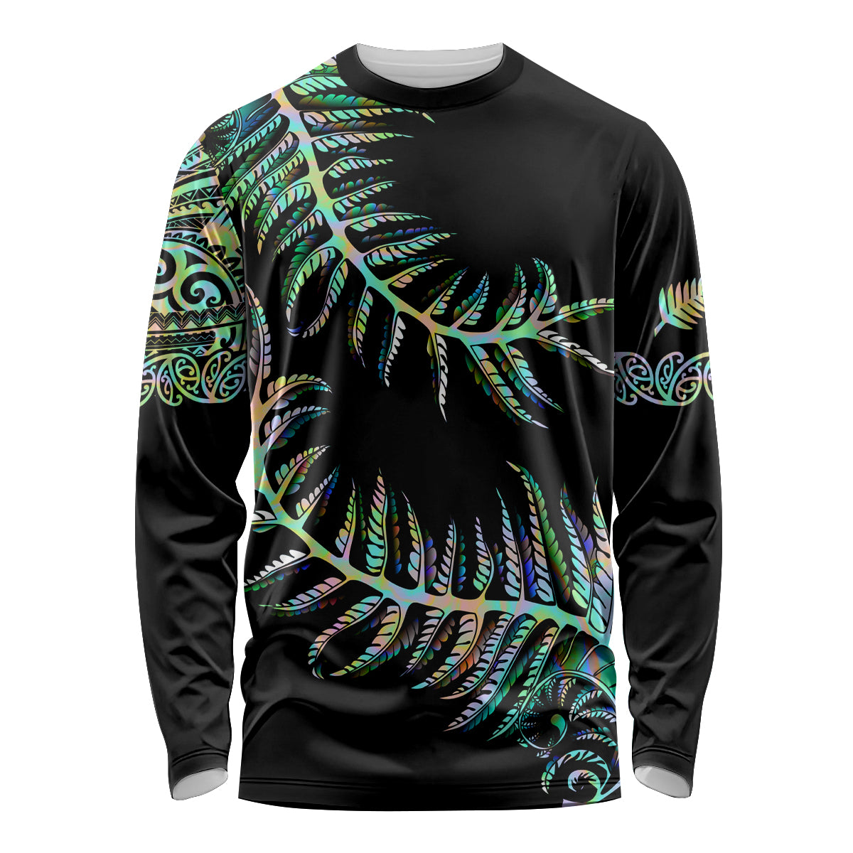 New Zealand Long Sleeve Shirt Aotearoa Silver Fern Mixed Papua Shell Green Vibe - Vibe Hoodie Shop