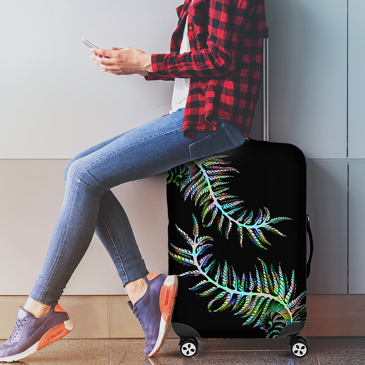 New Zealand Luggage Cover Aotearoa Silver Fern Mixed Papua Shell Green Vibe - Vibe Hoodie Shop