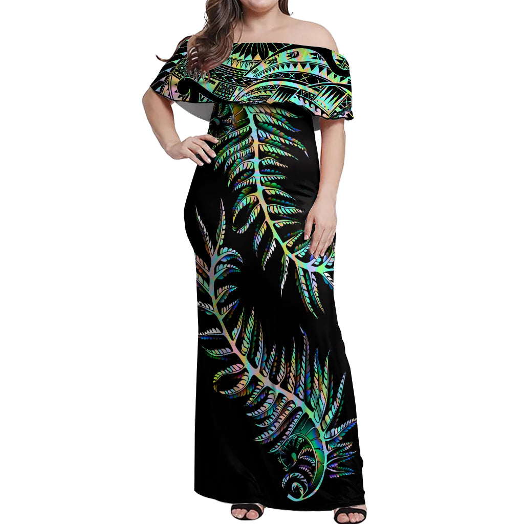 new-zealand-off-shoulder-maxi-dress-aotearoa-silver-fern-mixed-papua-shell-green-vibe