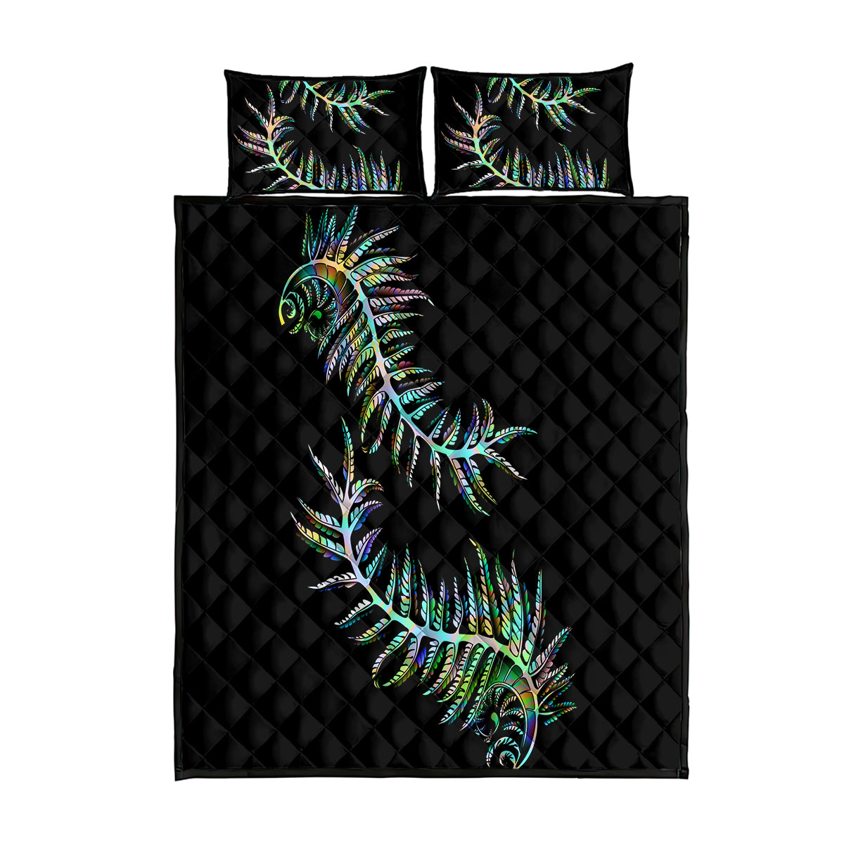 New Zealand Quilt Bed Set Aotearoa Silver Fern Mixed Papua Shell Green Vibe - Vibe Hoodie Shop