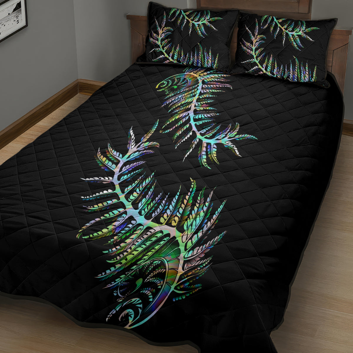 New Zealand Quilt Bed Set Aotearoa Silver Fern Mixed Papua Shell Green Vibe - Vibe Hoodie Shop