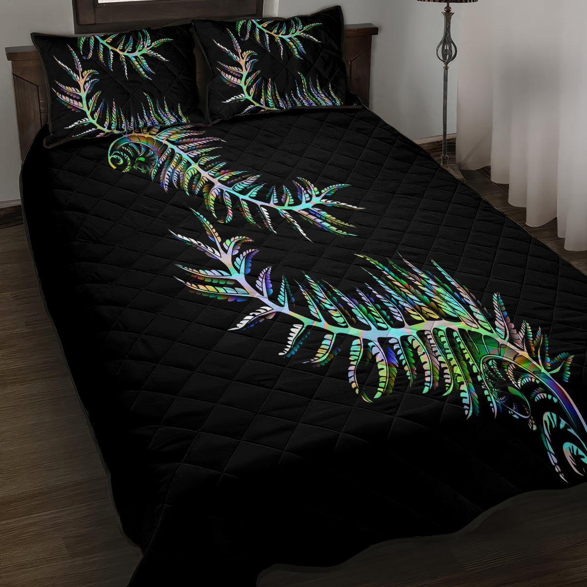 New Zealand Quilt Bed Set Aotearoa Silver Fern Mixed Papua Shell Green Vibe - Vibe Hoodie Shop