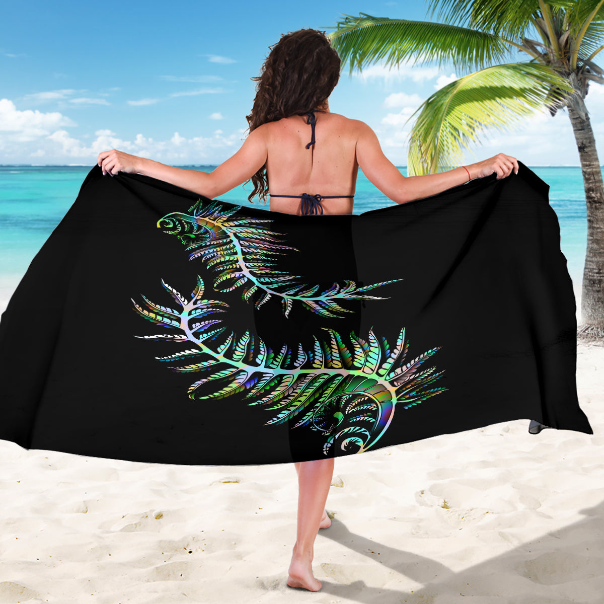 New Zealand Sarong Aotearoa Silver Fern Mixed Papua Shell Green Vibe - Vibe Hoodie Shop