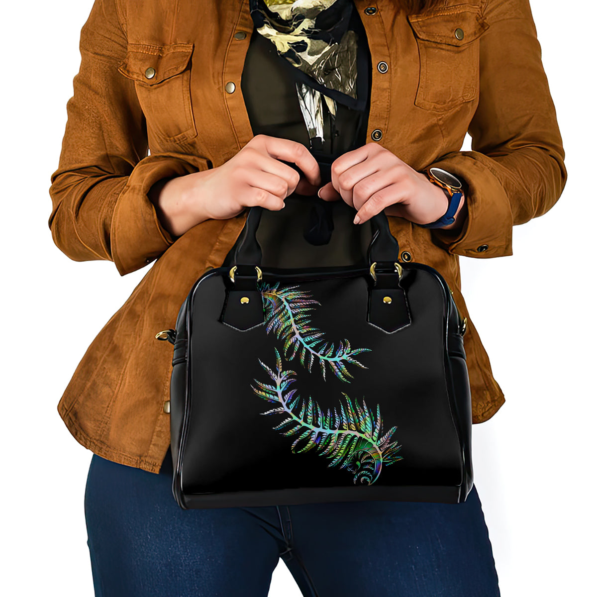 New Zealand Shoulder Handbag Aotearoa Silver Fern Mixed Papua Shell Green Vibe - Vibe Hoodie Shop