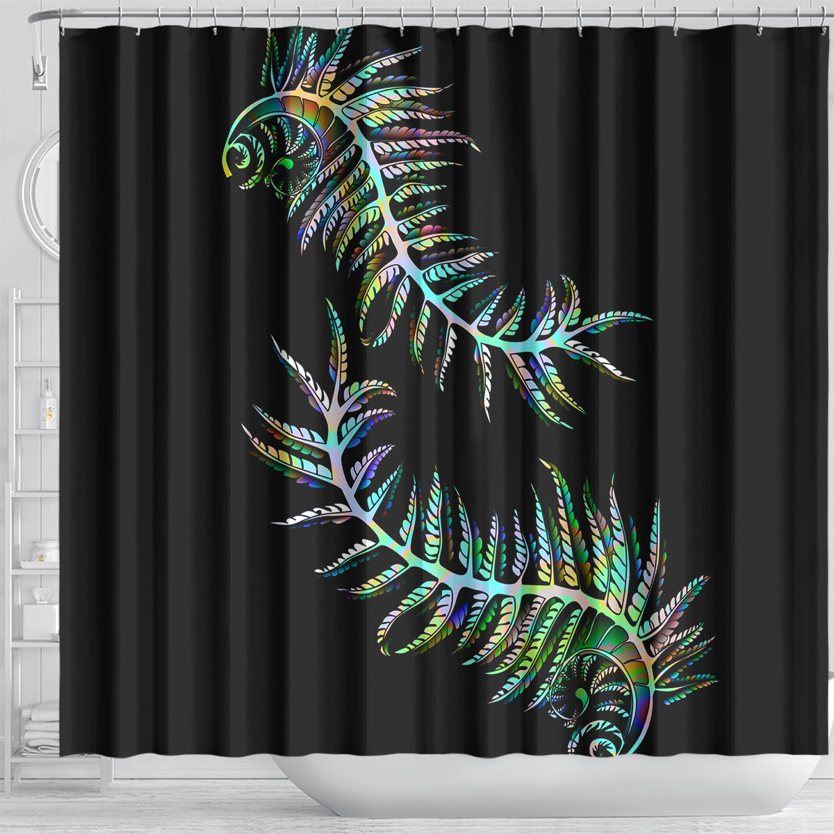 new-zealand-shower-curtain-aotearoa-silver-fern-mixed-papua-shell-green-vibe