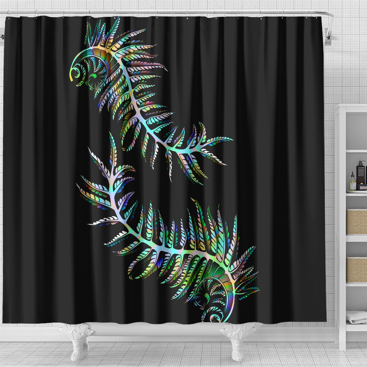 new-zealand-shower-curtain-aotearoa-silver-fern-mixed-papua-shell-green-vibe