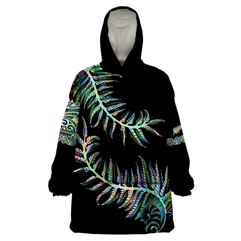 New Zealand Wearable Blanket Hoodie Aotearoa Silver Fern Mixed Papua Shell Green Vibe - Vibe Hoodie Shop