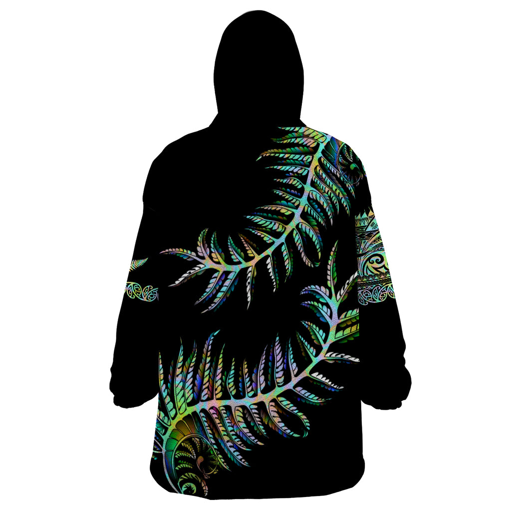 New Zealand Wearable Blanket Hoodie Aotearoa Silver Fern Mixed Papua Shell Green Vibe - Vibe Hoodie Shop