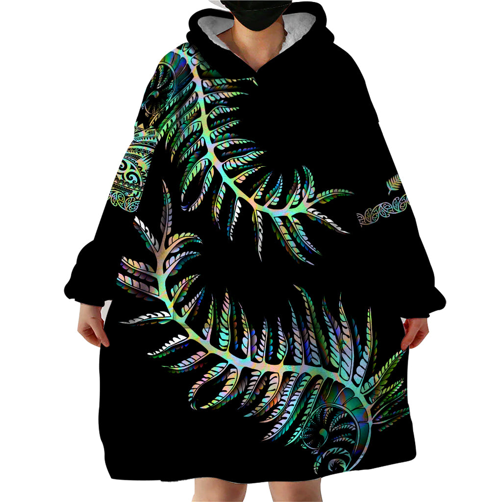 New Zealand Wearable Blanket Hoodie Aotearoa Silver Fern Mixed Papua Shell Green Vibe - Vibe Hoodie Shop