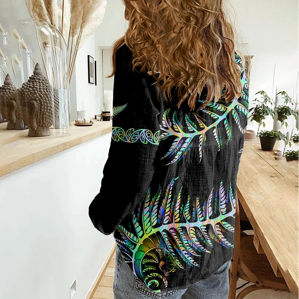 New Zealand Women Casual Shirt Aotearoa Silver Fern Mixed Papua Shell Green Vibe - Vibe Hoodie Shop