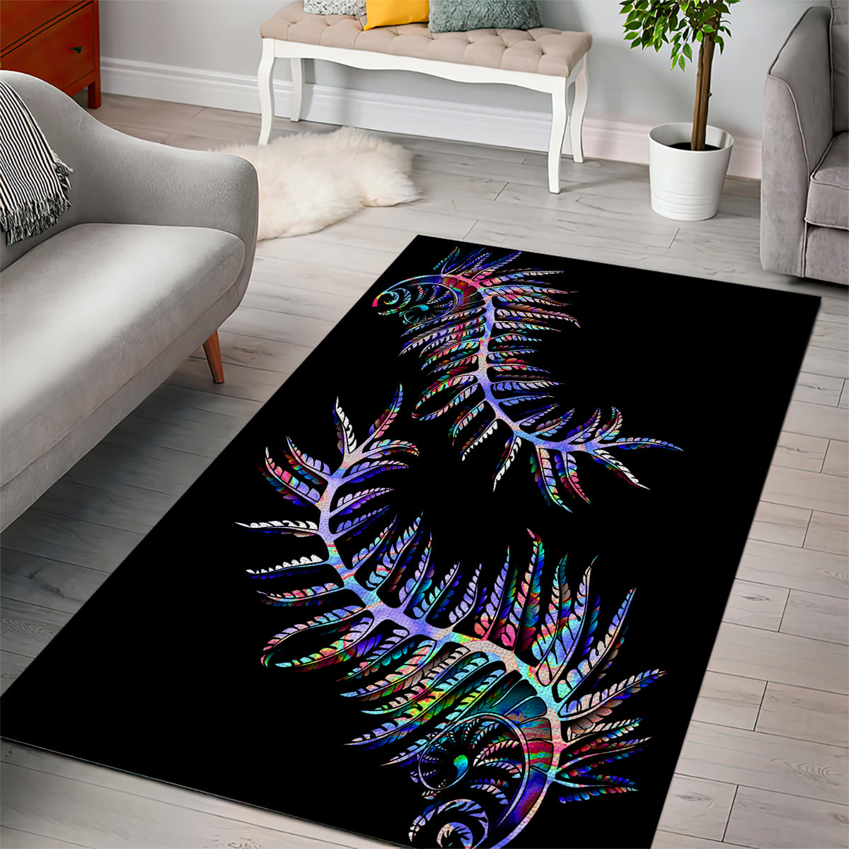 New Zealand Area Rug Aotearoa Silver Fern Mixed Papua Shell Purple Vibe - Vibe Hoodie Shop