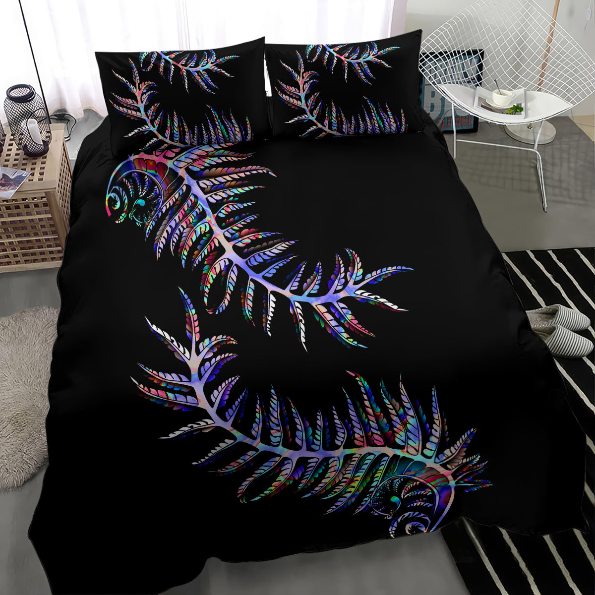 New Zealand Bedding Set Aotearoa Silver Fern Mixed Papua Shell Purple Vibe - Vibe Hoodie Shop