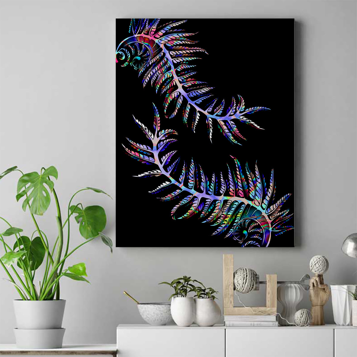 new-zealand-canvas-wall-art-aotearoa-silver-fern-mixed-papua-shell-purple-vibe