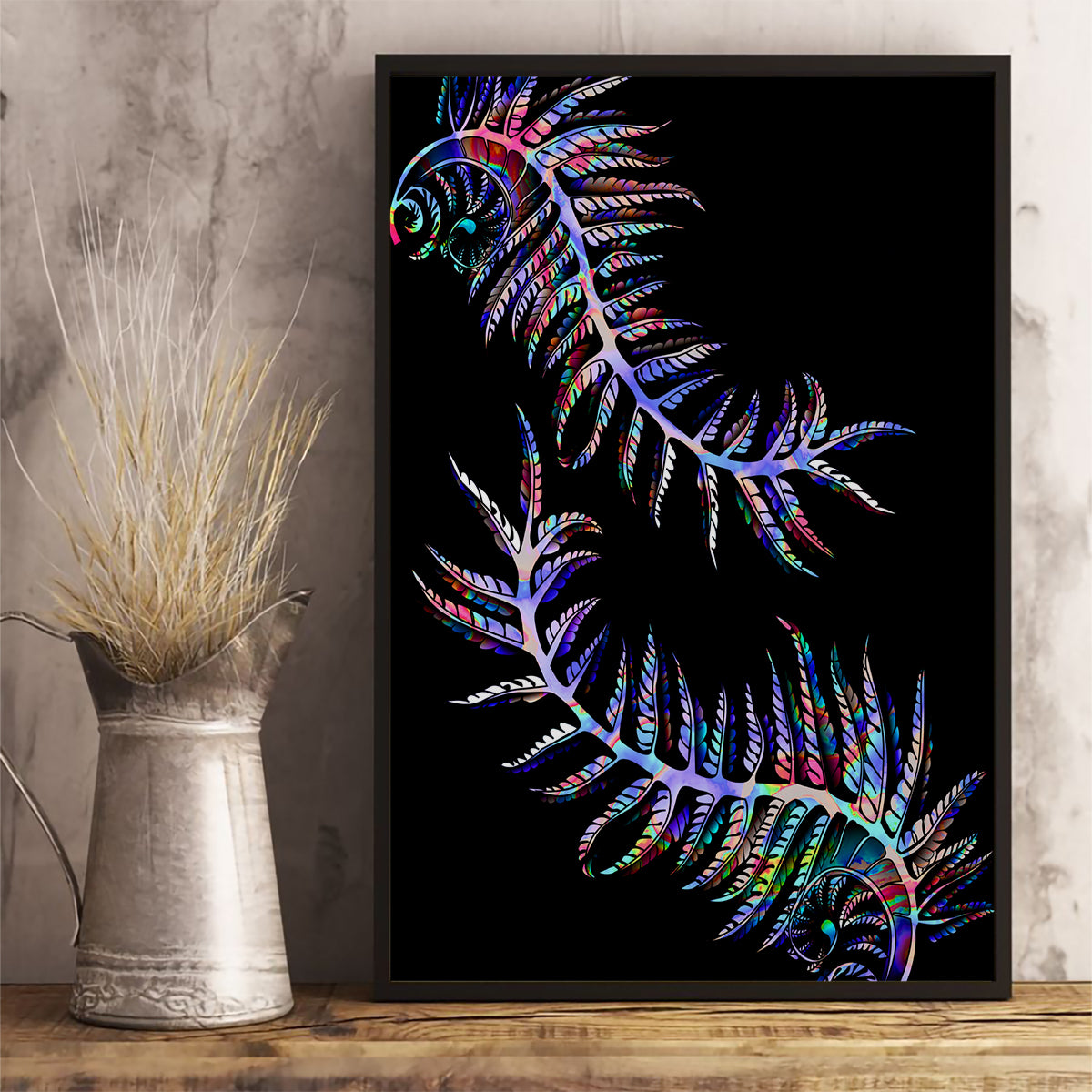 new-zealand-canvas-wall-art-aotearoa-silver-fern-mixed-papua-shell-purple-vibe