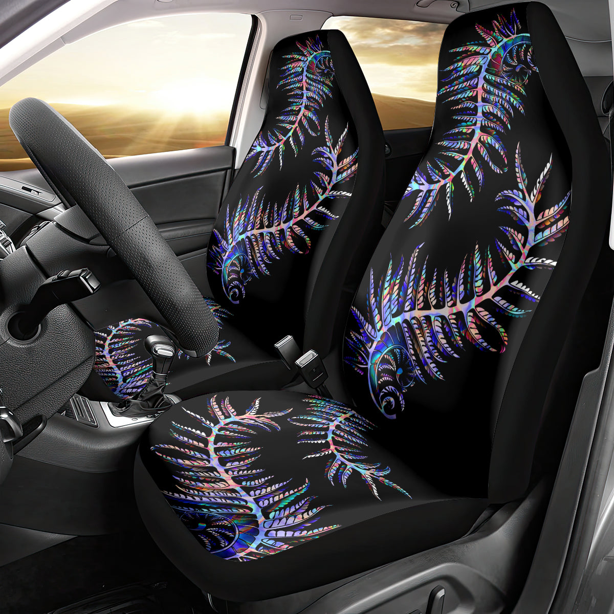 New Zealand Car Seat Cover Aotearoa Silver Fern Mixed Papua Shell Purple Vibe - Vibe Hoodie Shop