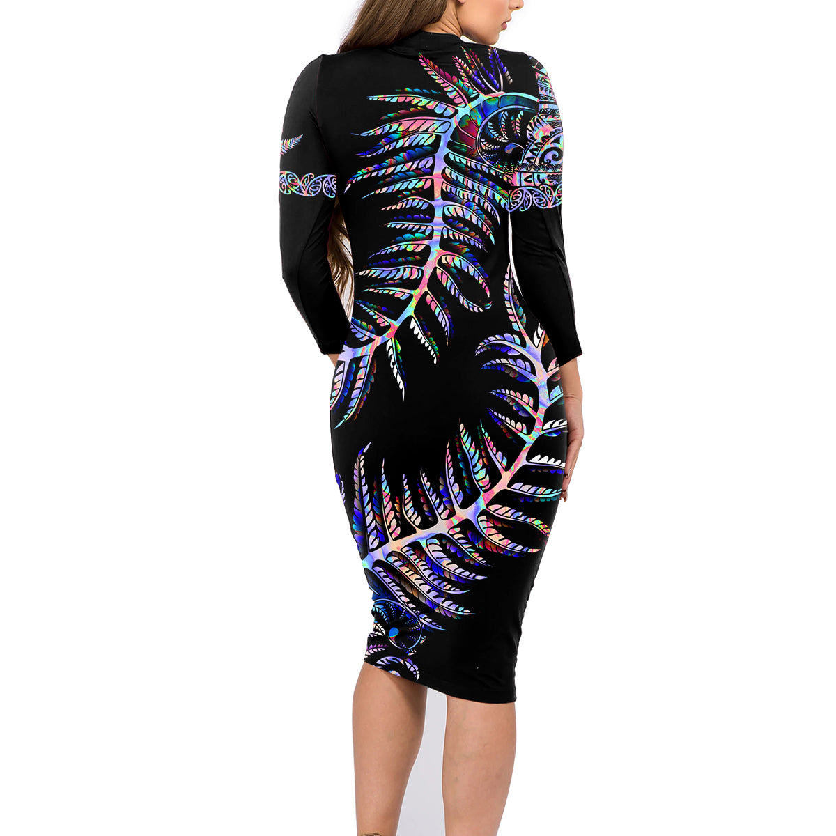 new-zealand-family-matching-long-sleeve-bodycon-dress-and-hawaiian-shirt-aotearoa-silver-fern-mixed-papua-shell-purple-vibe