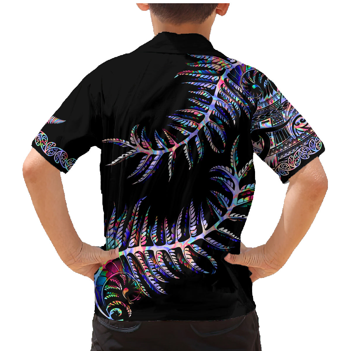 new-zealand-family-matching-mermaid-dress-and-hawaiian-shirt-aotearoa-silver-fern-mixed-papua-shell-purple-vibe