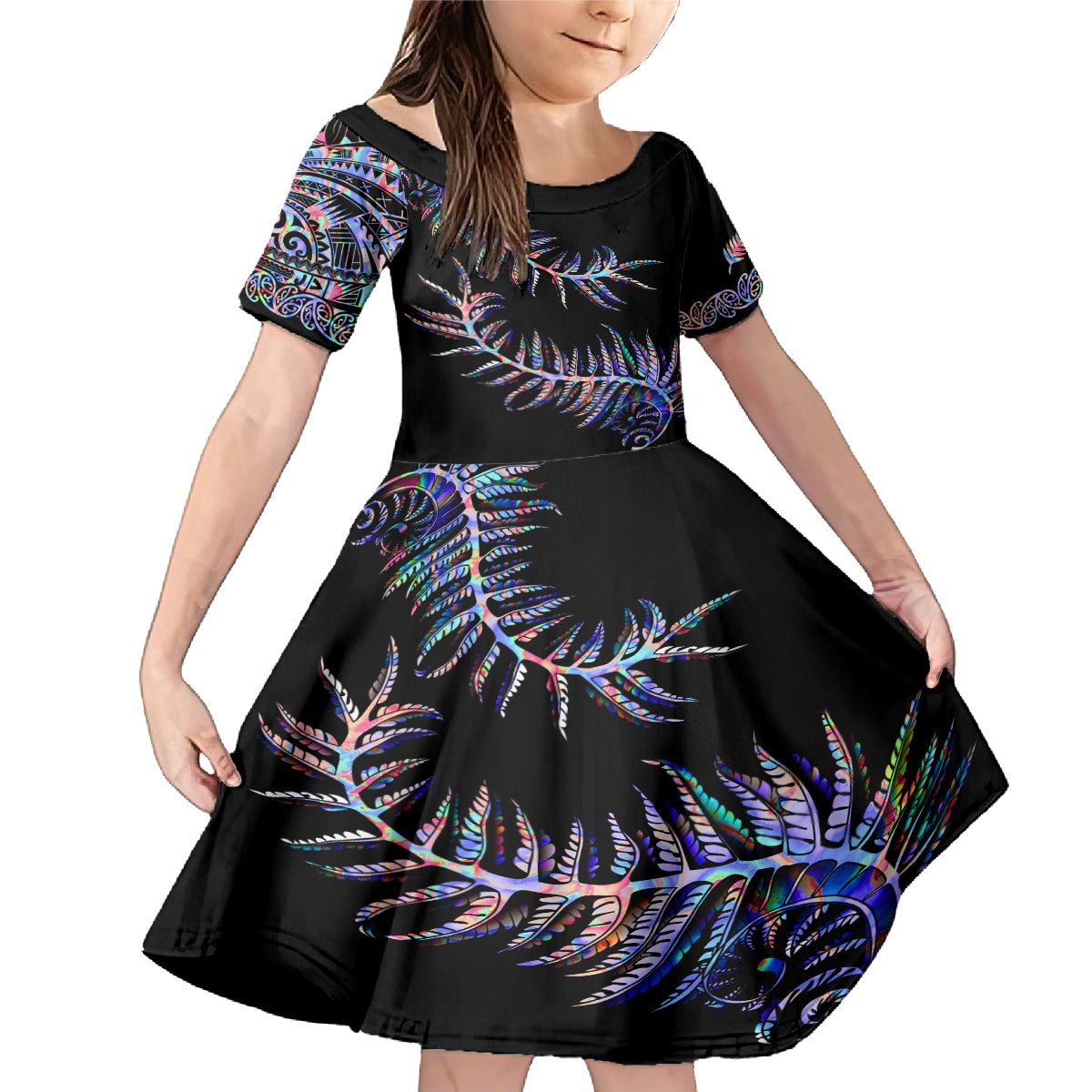 new-zealand-family-matching-mermaid-dress-and-hawaiian-shirt-aotearoa-silver-fern-mixed-papua-shell-purple-vibe