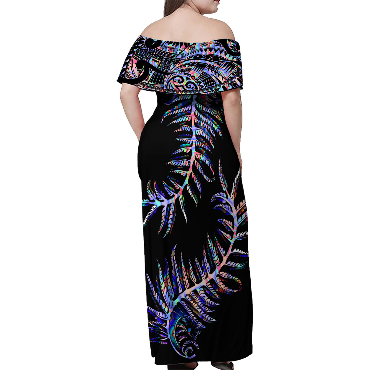 new-zealand-family-matching-off-shoulder-maxi-dress-and-hawaiian-shirt-aotearoa-silver-fern-mixed-papua-shell-purple-vibe