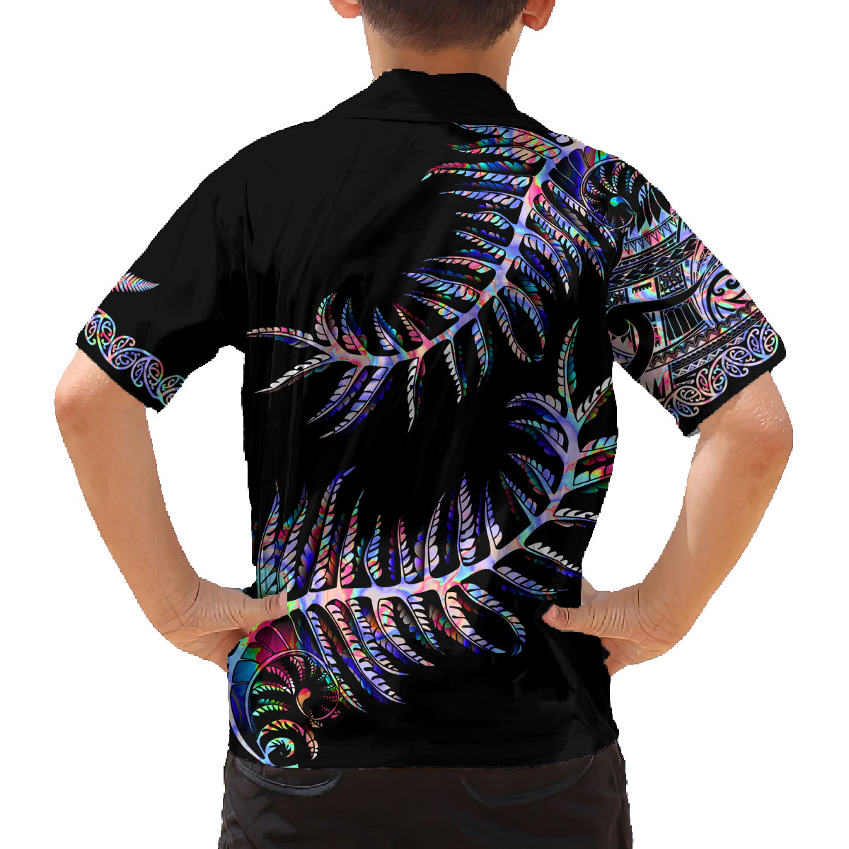 new-zealand-family-matching-off-shoulder-short-dress-and-hawaiian-shirt-aotearoa-silver-fern-mixed-papua-shell-purple-vibe