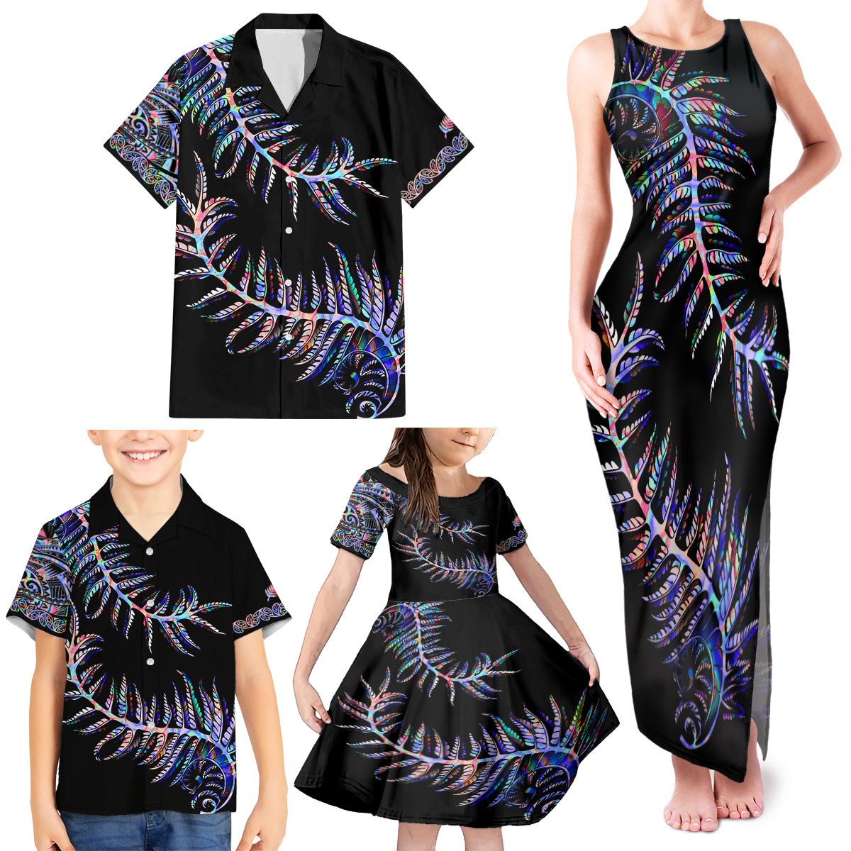 new-zealand-family-matching-tank-maxi-dress-and-hawaiian-shirt-aotearoa-silver-fern-mixed-papua-shell-purple-vibe