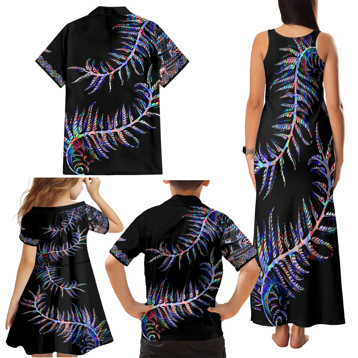 new-zealand-family-matching-tank-maxi-dress-and-hawaiian-shirt-aotearoa-silver-fern-mixed-papua-shell-purple-vibe