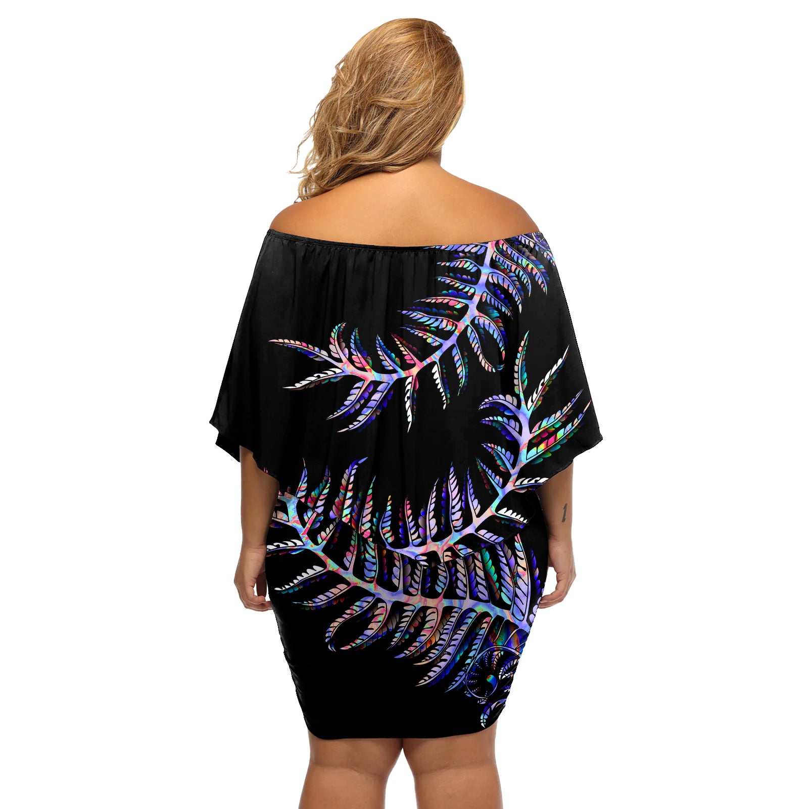 new-zealand-off-shoulder-short-dress-aotearoa-silver-fern-mixed-papua-shell-purple-vibe