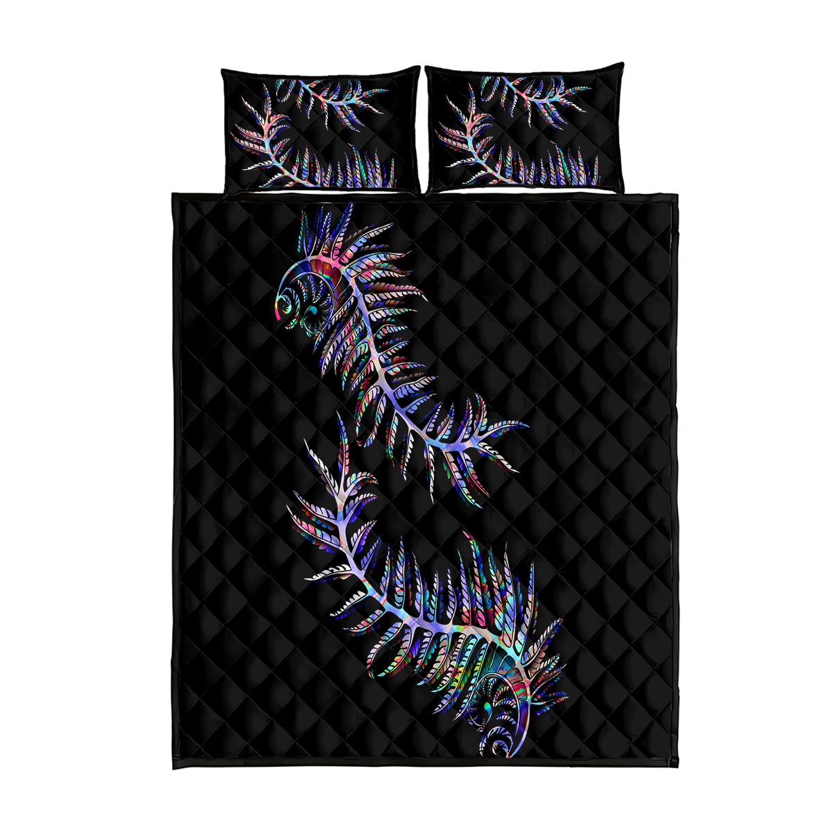 New Zealand Quilt Bed Set Aotearoa Silver Fern Mixed Papua Shell Purple Vibe - Vibe Hoodie Shop