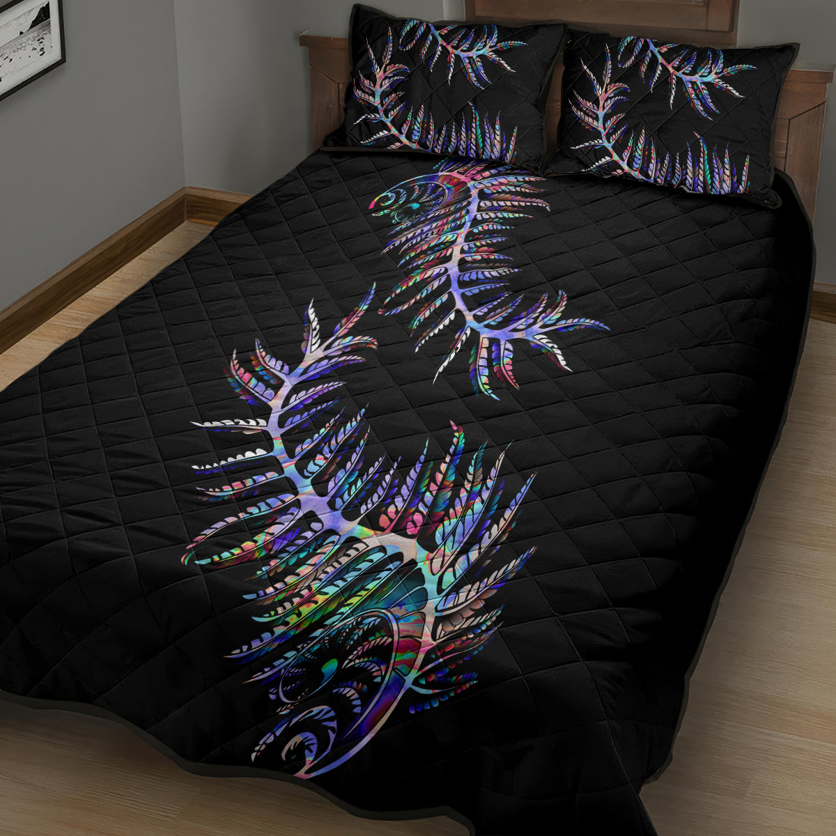 New Zealand Quilt Bed Set Aotearoa Silver Fern Mixed Papua Shell Purple Vibe - Vibe Hoodie Shop