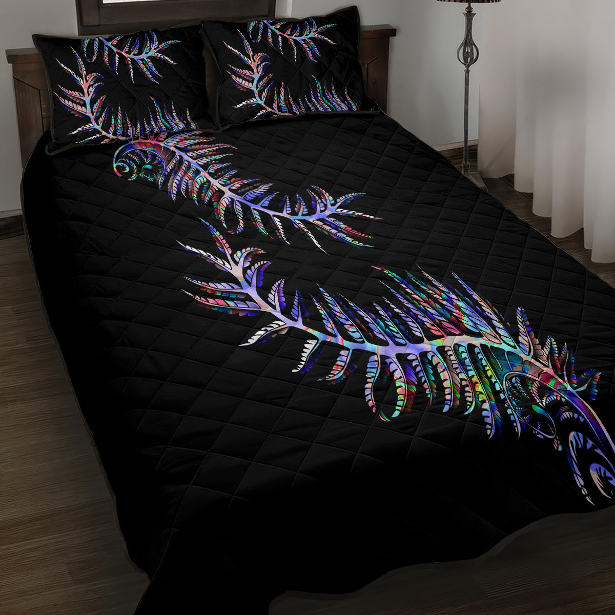 New Zealand Quilt Bed Set Aotearoa Silver Fern Mixed Papua Shell Purple Vibe - Vibe Hoodie Shop