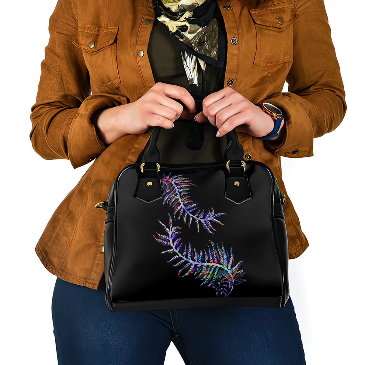 New Zealand Shoulder Handbag Aotearoa Silver Fern Mixed Papua Shell Purple Vibe - Vibe Hoodie Shop