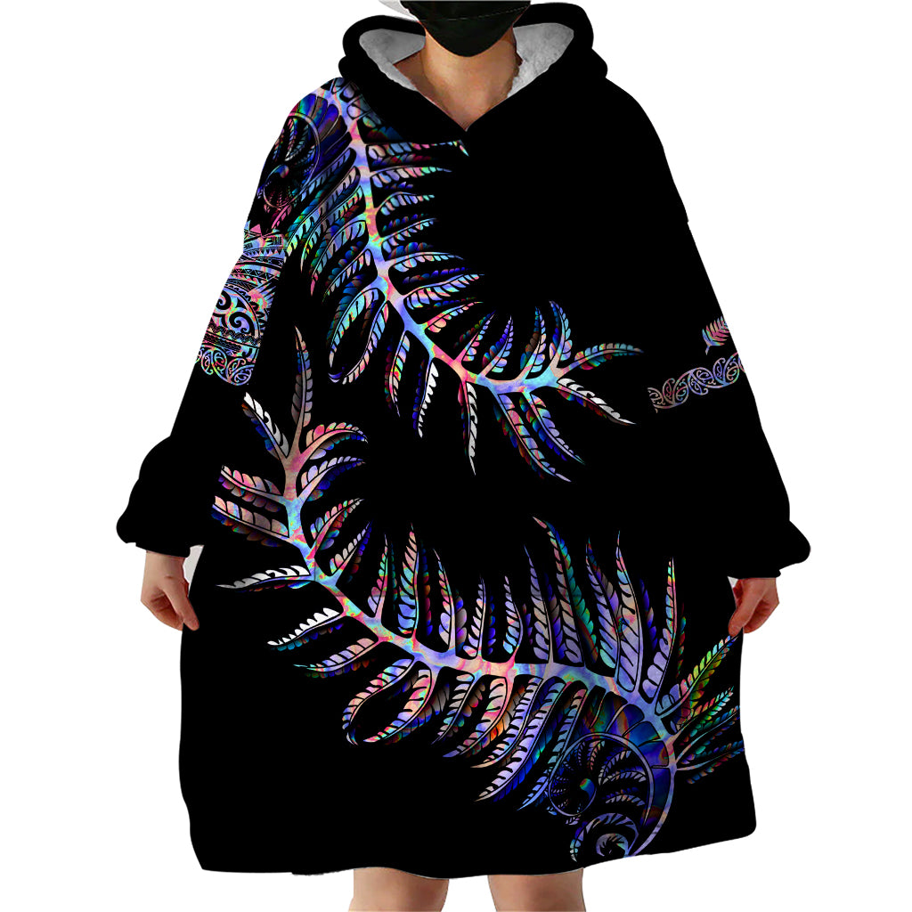 New Zealand Wearable Blanket Hoodie Aotearoa Silver Fern Mixed Papua Shell Purple Vibe - Vibe Hoodie Shop