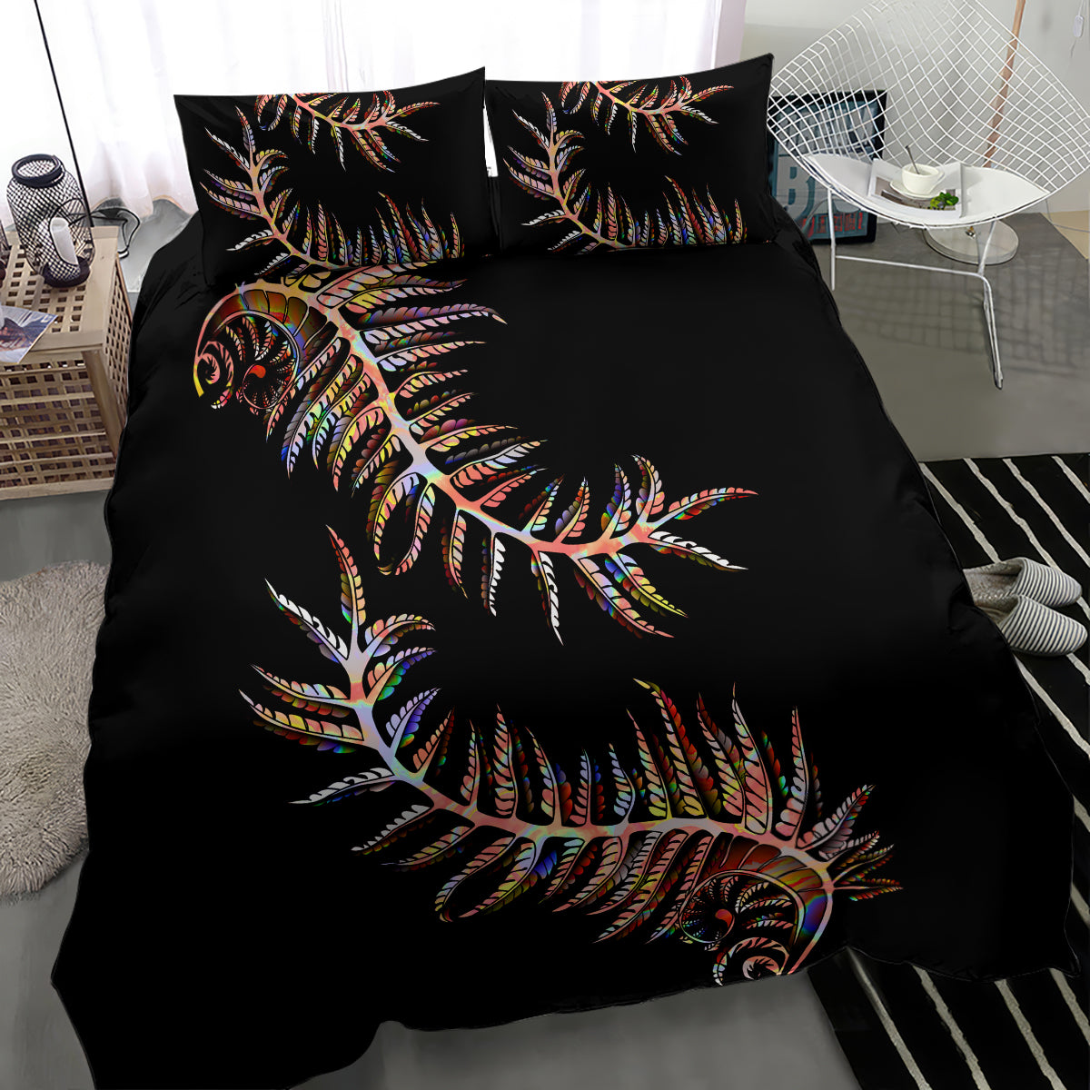 New Zealand Bedding Set Aotearoa Silver Fern Mixed Papua Shell Red Vibe - Vibe Hoodie Shop