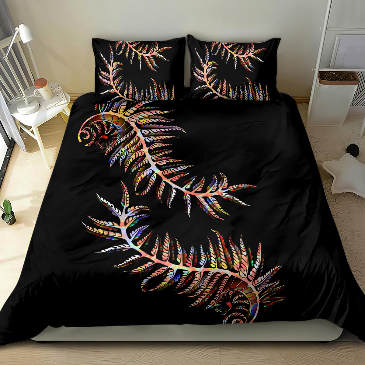 New Zealand Bedding Set Aotearoa Silver Fern Mixed Papua Shell Red Vibe - Vibe Hoodie Shop