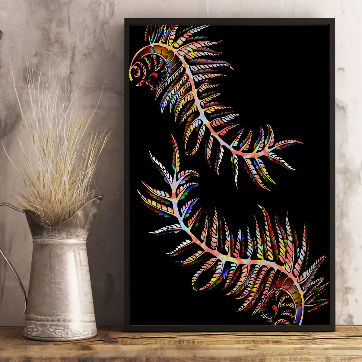 new-zealand-canvas-wall-art-aotearoa-silver-fern-mixed-papua-shell-red-vibe