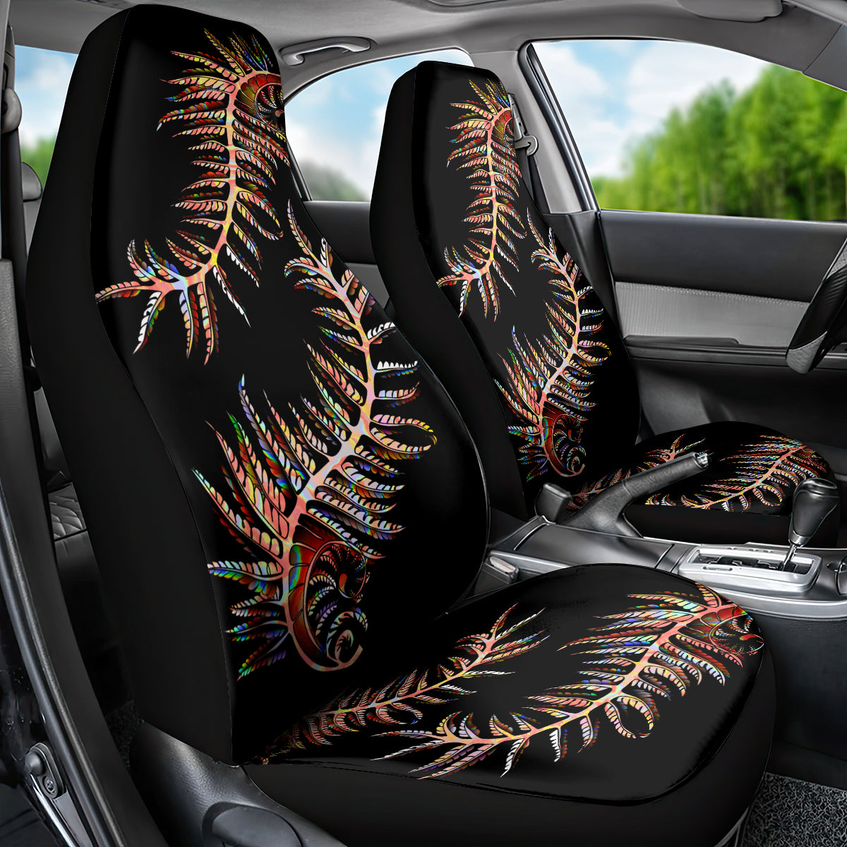 New Zealand Car Seat Cover Aotearoa Silver Fern Mixed Papua Shell Red Vibe - Vibe Hoodie Shop