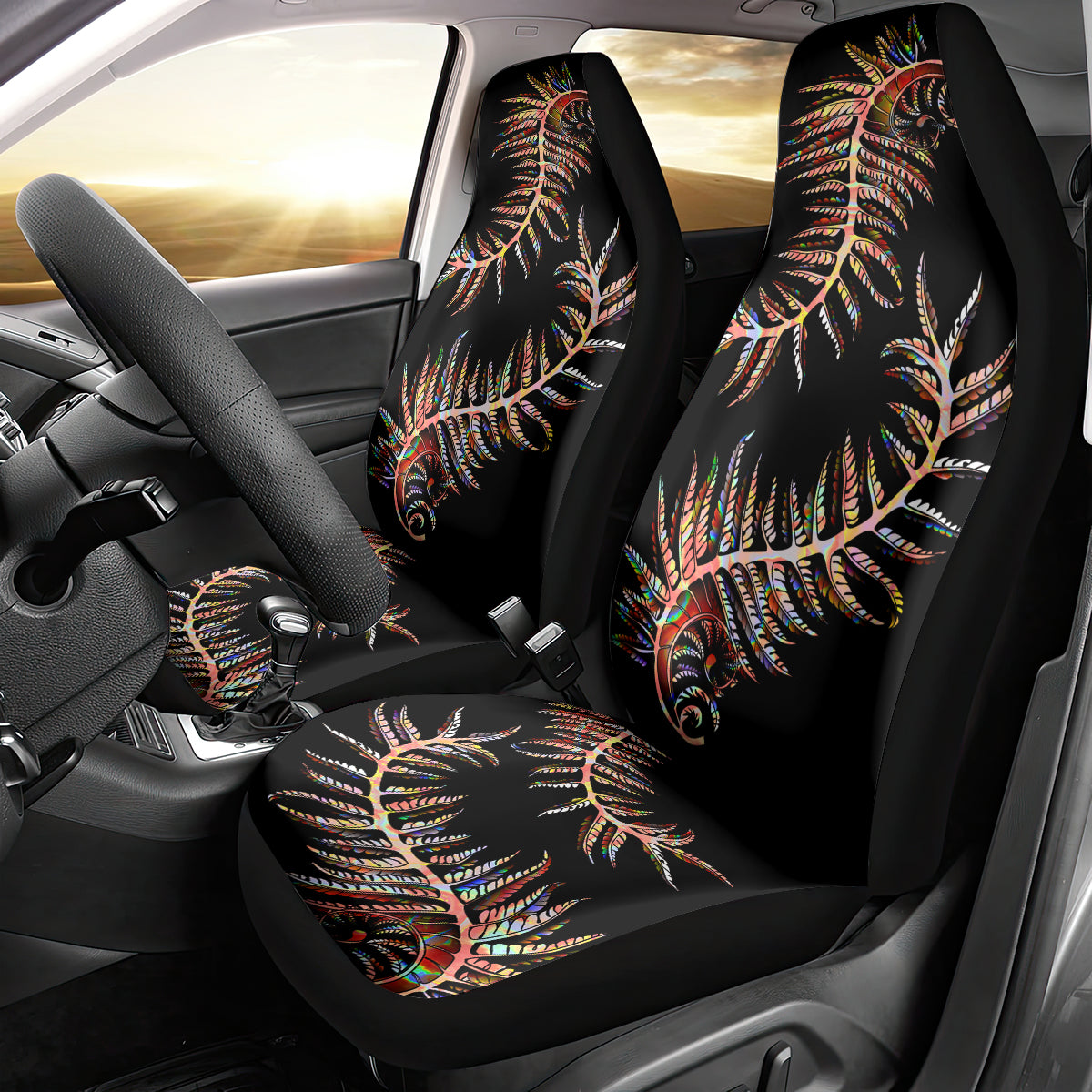 New Zealand Car Seat Cover Aotearoa Silver Fern Mixed Papua Shell Red Vibe - Vibe Hoodie Shop